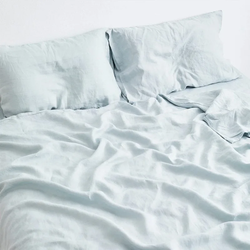 Sinyoo Pure Linen Sheets French Linen Fitted Sheet Hotel Linen Bedding Set King Size