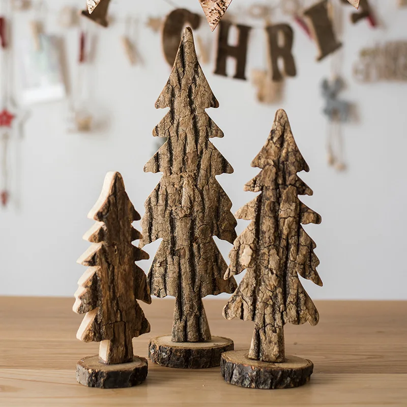 2022 New Log Christmas Tree Ornaments Forest Style Window Cafe Fairy Tale Decoration Theme Display
