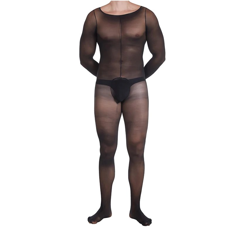 In Stock Male Long Sleeve Full Body Pantyhose Transparent Closed Toe Pantyhose Bodysuit Pouch Bodystocking For Men