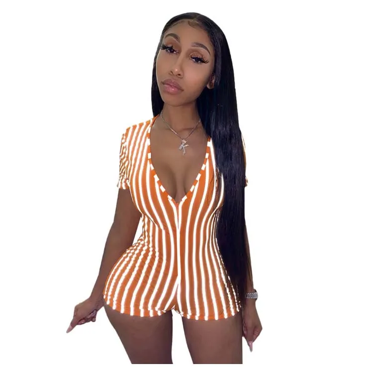 
Hot sale Knitting Short Sleeve Bodysuit Pants Women Casual Stripe Jumpsuits women adult onesie 