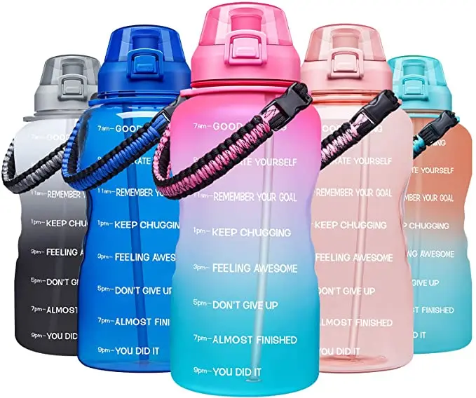 1 Gallon Motivational Water Bottle with Paracord Handle & Removable Straw - Leakproof Tritan BPA Free Fitness Sports Water Jug