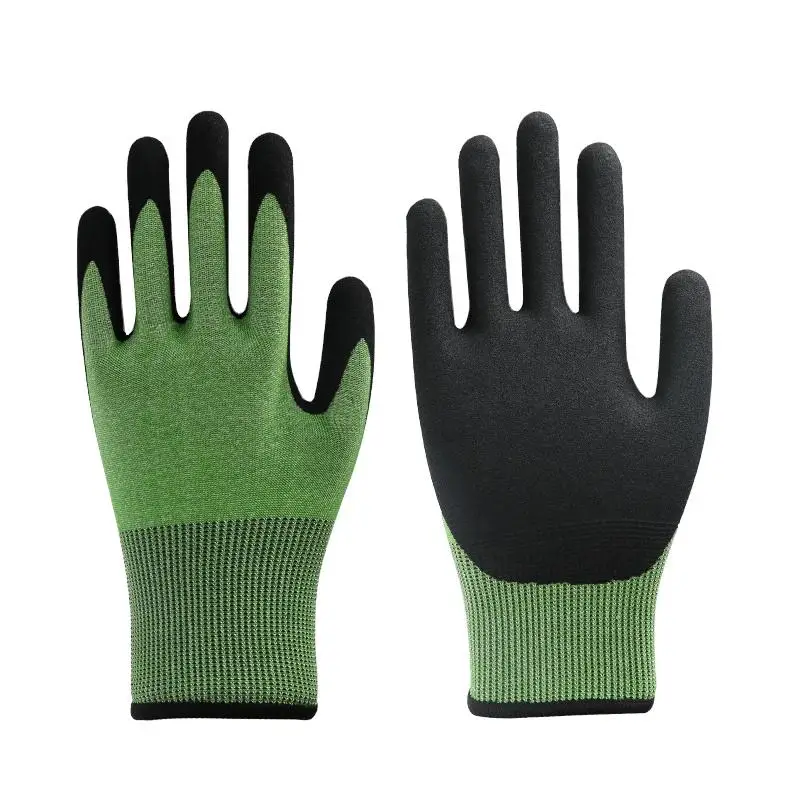 Industrial HPPE nylon gloves A2 cut resistant sandy nitrile safety work gloves Guantes de nitrilo resistentes al corte