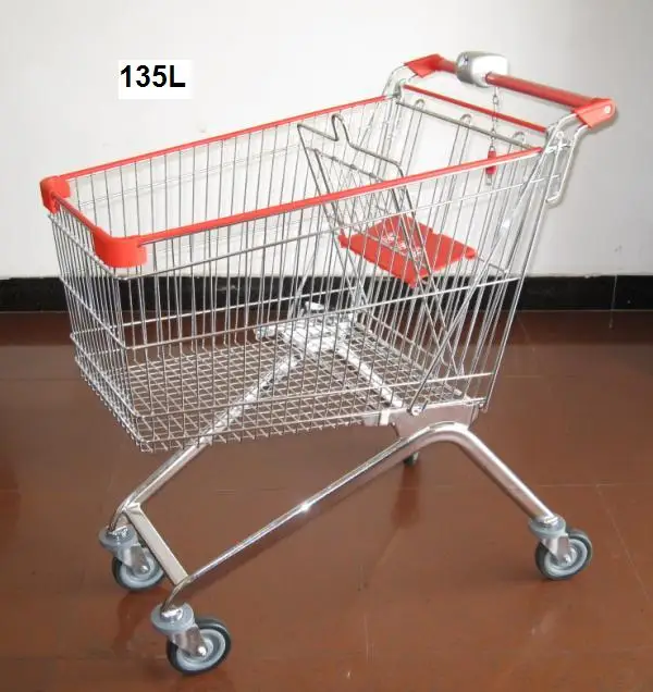 MOQ 20 PCS 135L coin lock operated trolley for supermarket, shopping trolly with lock system