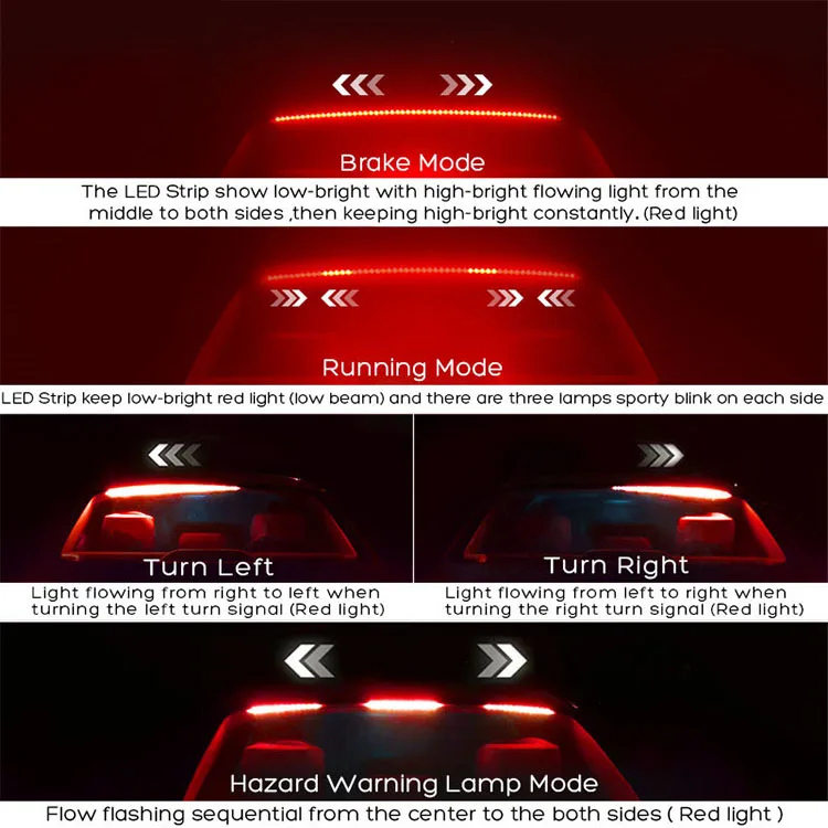 12V Car LED Strip Brake lights 90cm Rear Tail Warning Light High Mount Stop Lamp Flow Waterproof Auto Day Interior Accessories