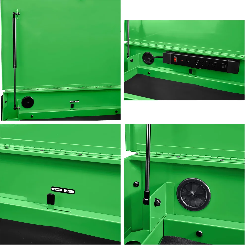 Green Metal Heavy-Duty Tool Cart Garage Roller Cabinet with Powder Coating Finish and Tool Box OEM Customizable