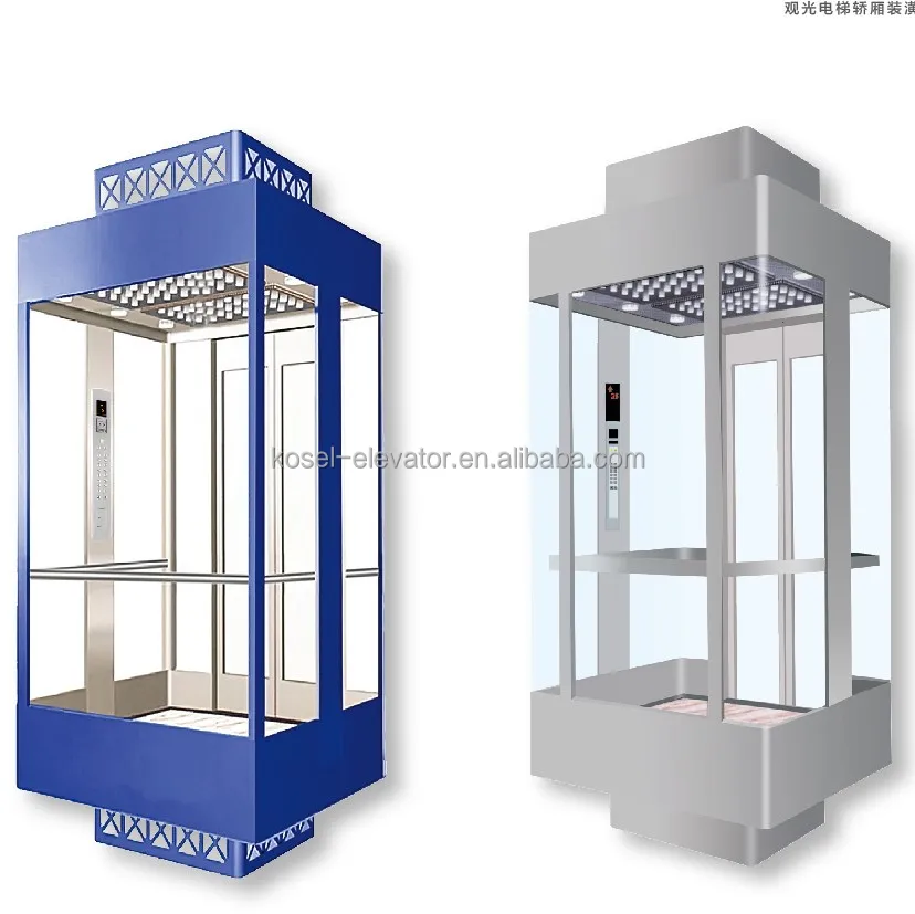 
Glass cabin with traction motor glass shaft home lift 