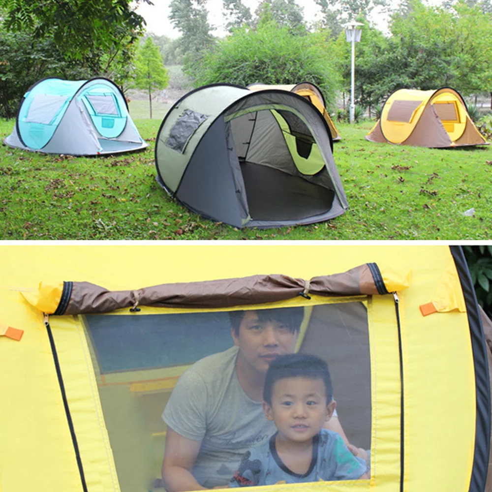 Automatic waterproof Pop-Up Outdoor Camping Tent Quick Opening Beach tent Boat Tent for 3-4 People with Straight Bracing Type