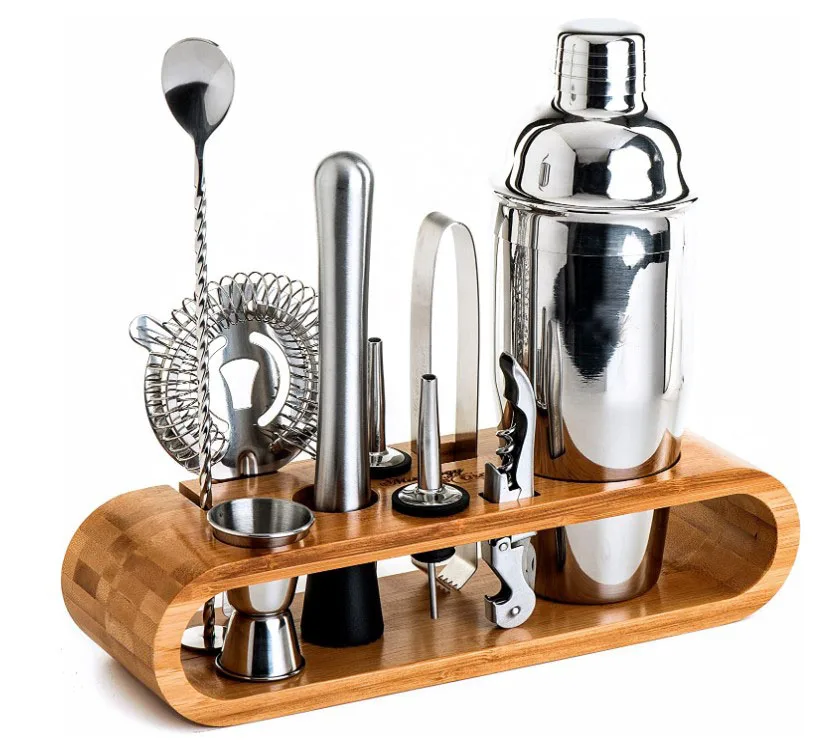 Bamboo Stand Base For 10  Piece Bar Tool Set Cocktail Shaker Bartender Kit