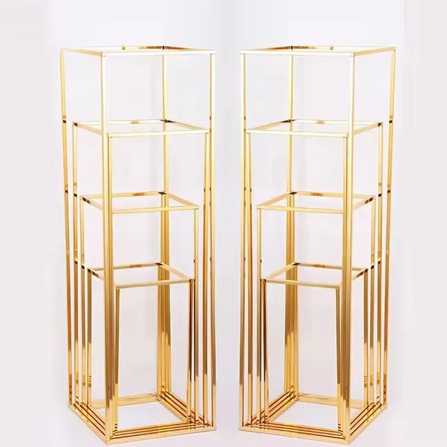 Wedding Flower Stand Rectangle Gold Metal Flower Stand for Wedding Party Table Centerpiece Wedding Flower Stand