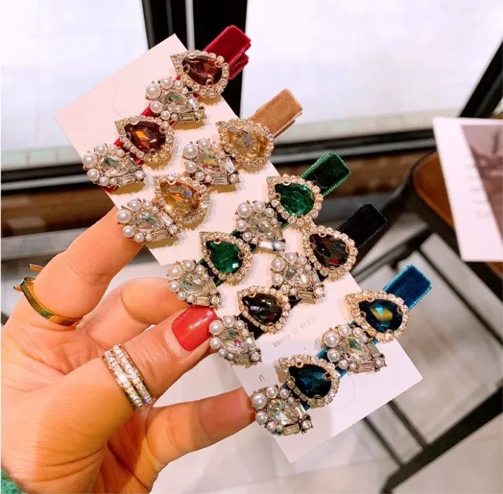 French manual hairpin 2020 latest fashion retro hairpin luxury water drop diamond hairpin Girls and women hair accessories