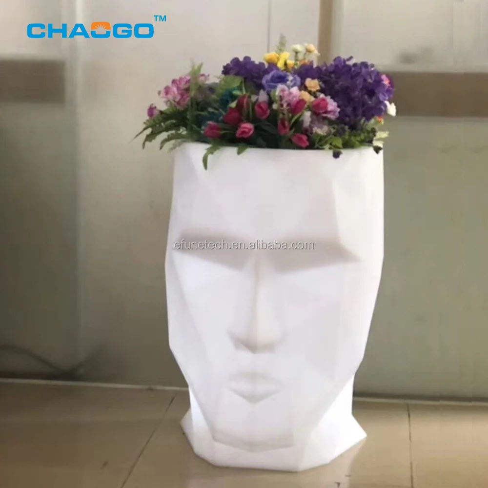Портативные цветочные горшки с rgb-подсветкой современный пластиковый горшок для улицы скульптурная головка ваза растений подсветкой