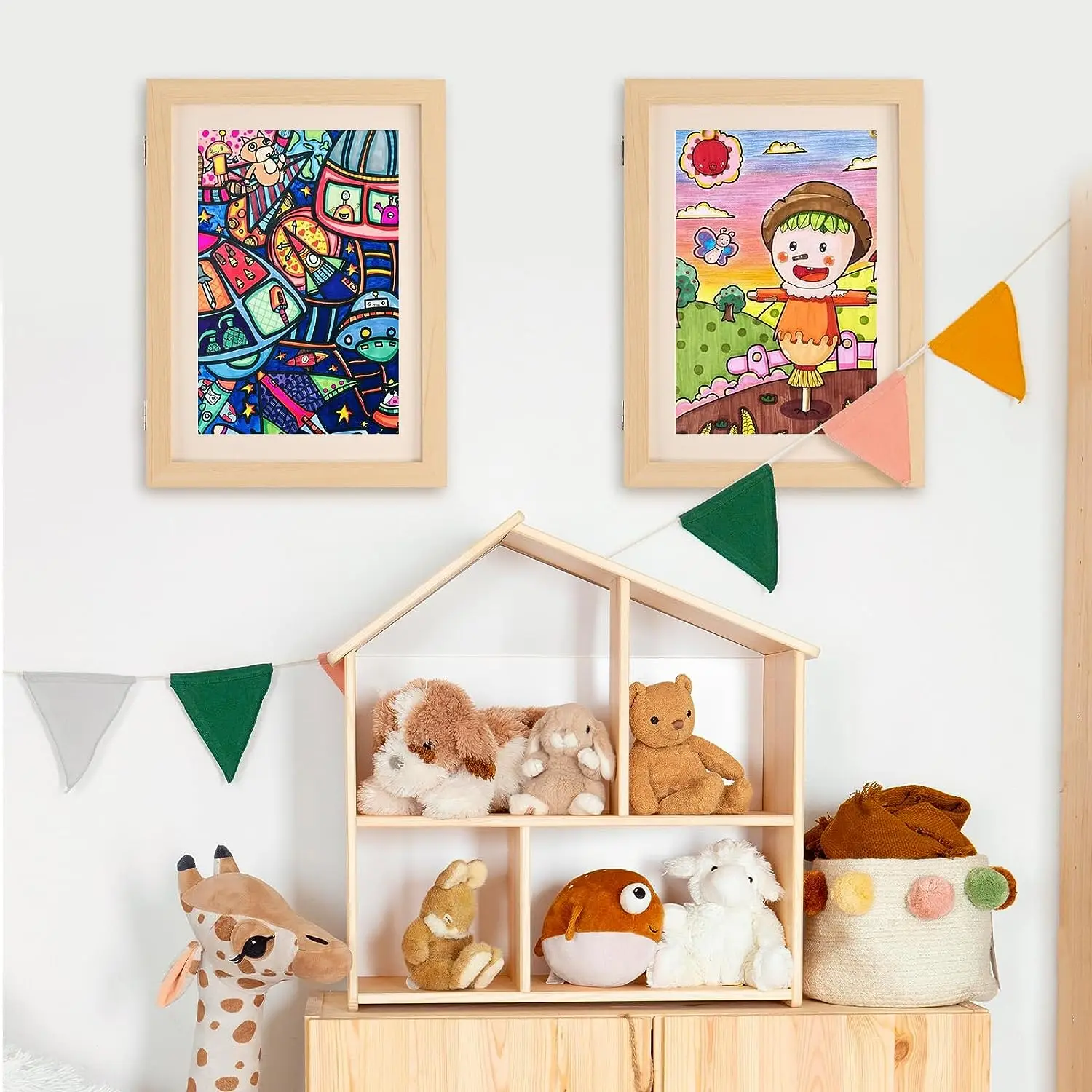 A4,A3,10*12.5in,8.5*11in,9*12in Front Opening Glass Kids Artwork Frame With Mat Display Wood Picture Kids Art Frame