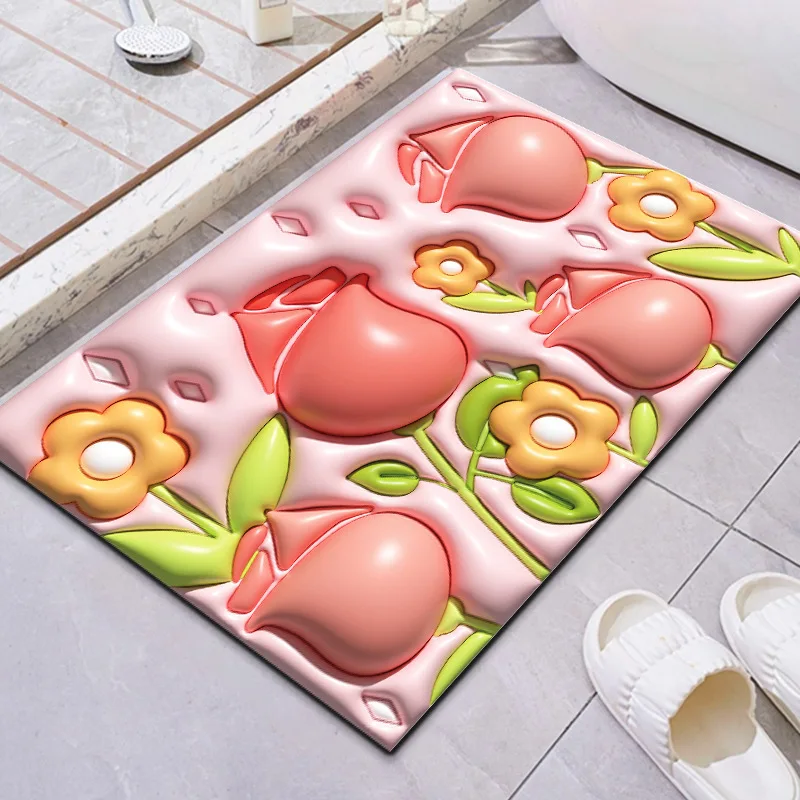 Factory Wholesale  3D printed Diatomite super absorbent rubber anti-slip bathroom  mat