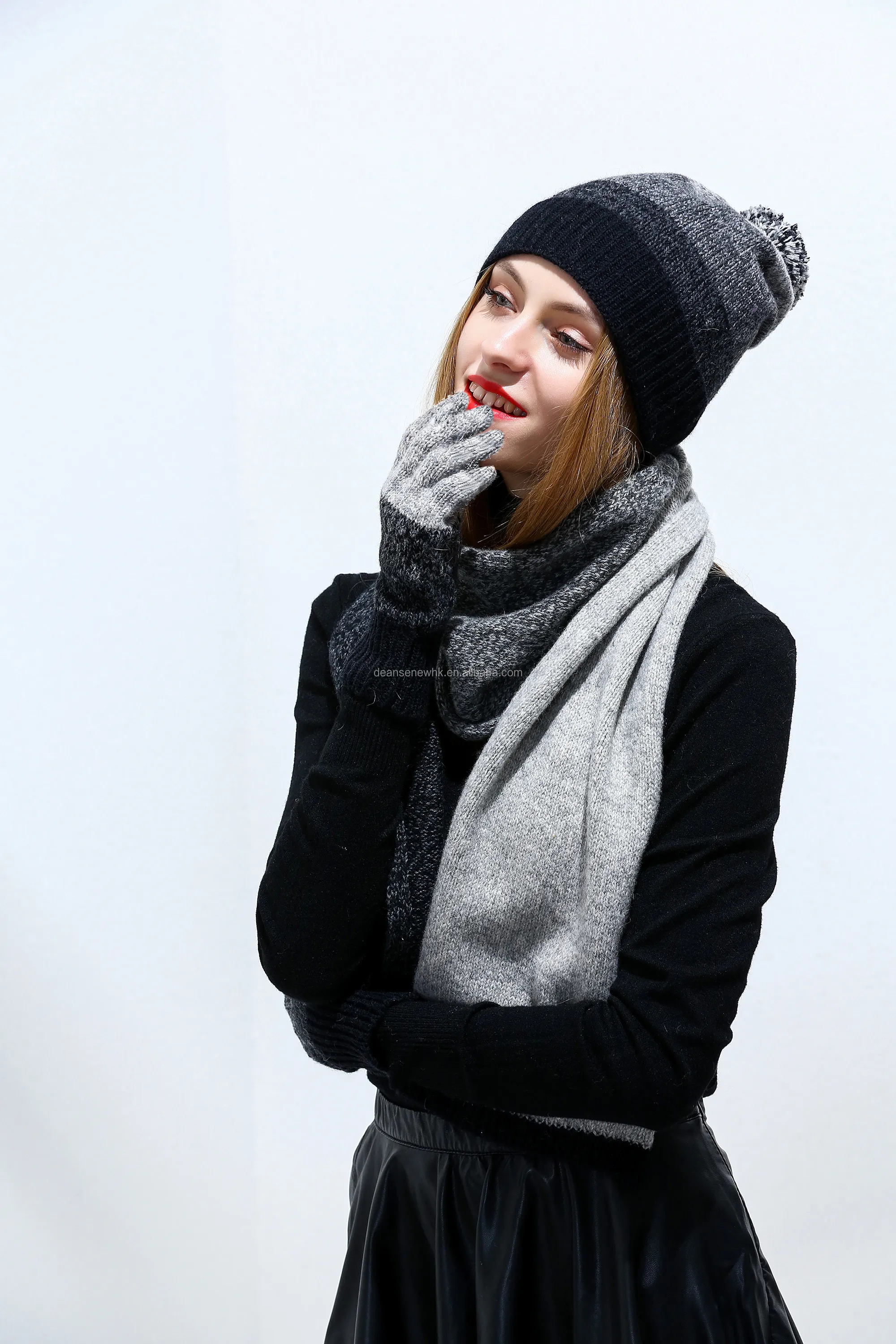 Women Scarf Hat Set Knitted Wool Lambswool man unisex Scarves hat Tippet mittens With beanie Hats For Winter autumn