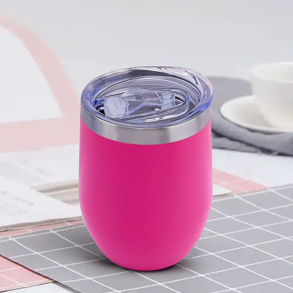 Customized egg shaped double wall glasses stainless steel insulated tumbler cups coffee powder coating 12oz wine tumbler