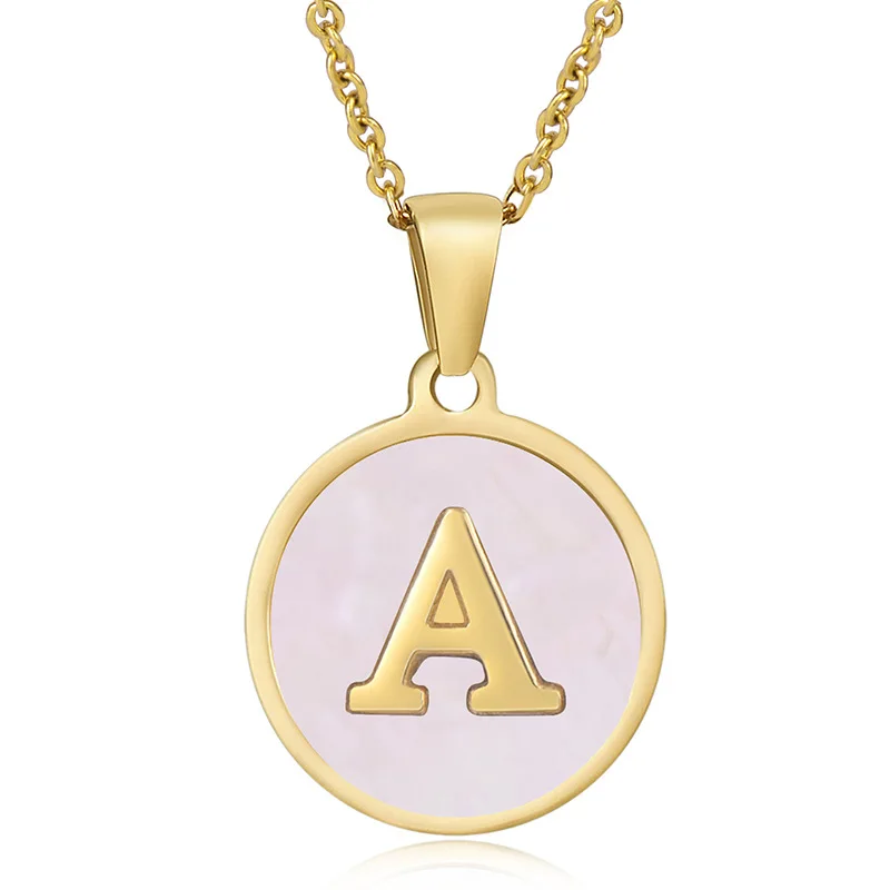 Komi Round shape pink Alphabet necklace 18K Gold Plated necklace  for women stainless steel necklace