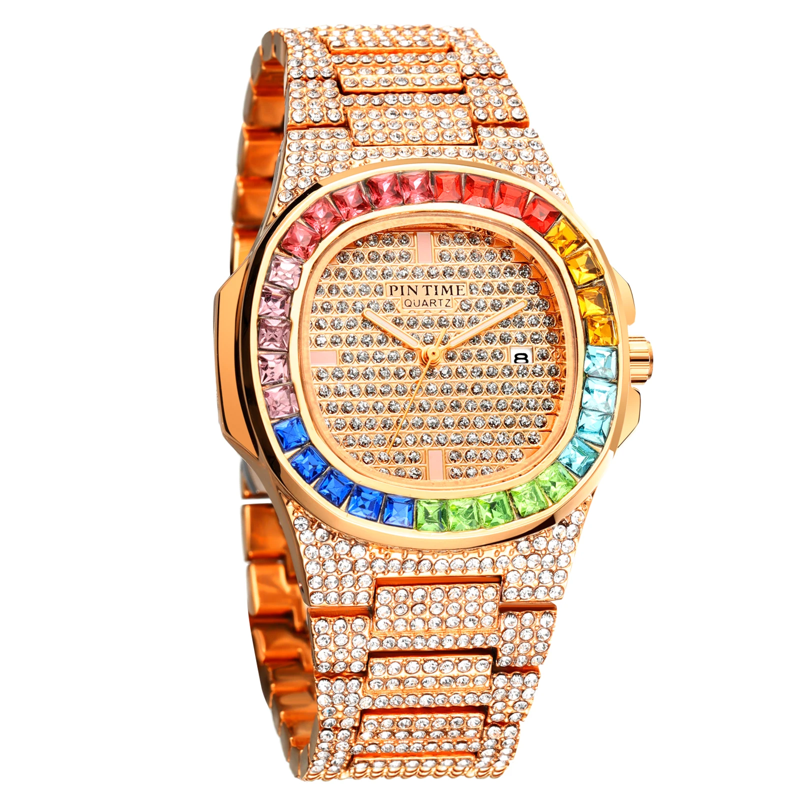 
PINTIME Creative Leopard Watch Men Diamond Gold Steel Iced Out Mens Watches Top Brand Luxury Hip Hop zegarek meski reloj hombre 