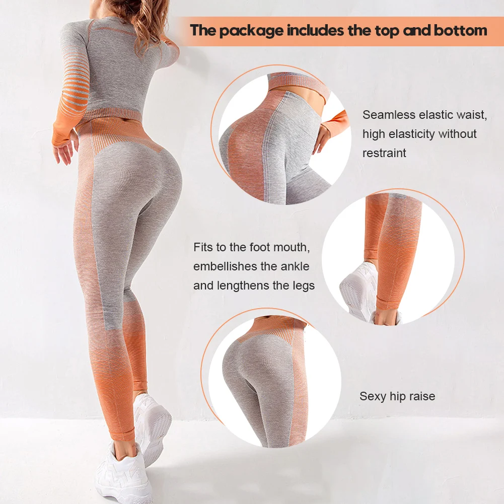 
Custom Logo Short Long Sleeve Crop Tops Two Piece Set High Waist Fitness Yog Wear Seamless Yoga Set 