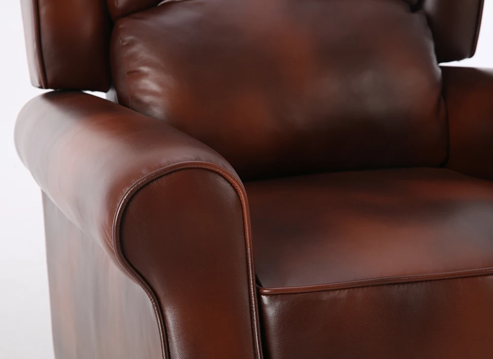 Wing Back Faux brown leather living room single recliner sofa
