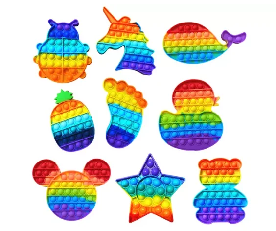 different designs Rainbow Push Pop Bubble Game Fidget Toy, Rainbow Fidget Reliver Stress Popper Fidget Sensory Toy Pop itting
