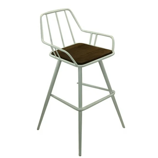 2022 Exclusive patent all steel frame wood seat painted bar chairs indoor&outdoor commercial furniture durable backrest stools