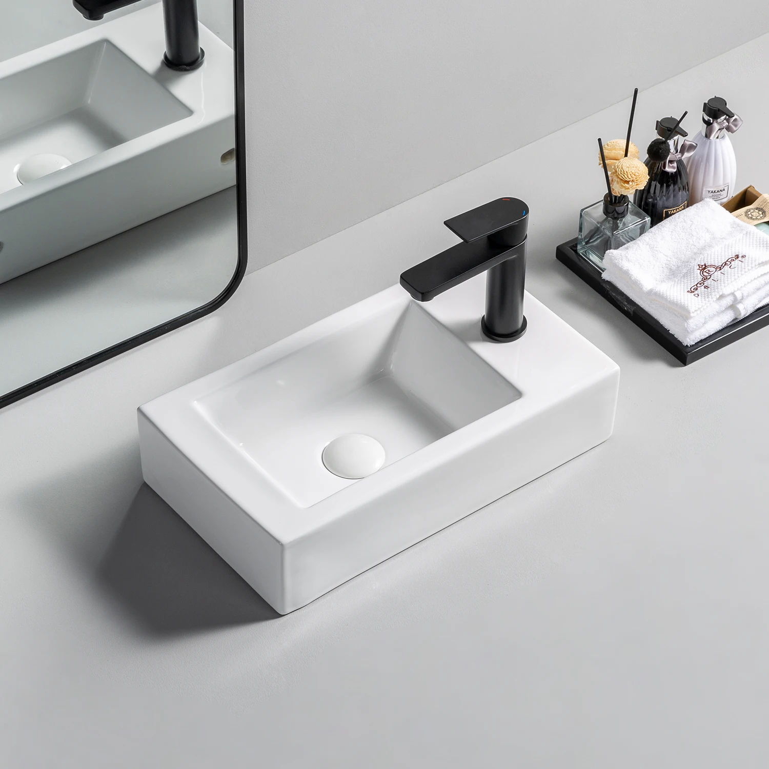 Modern Lavabo 460mm Rectangle Ceramic Bathroom Sink Cheap Price Counter Top Hand Washbasin Sinks