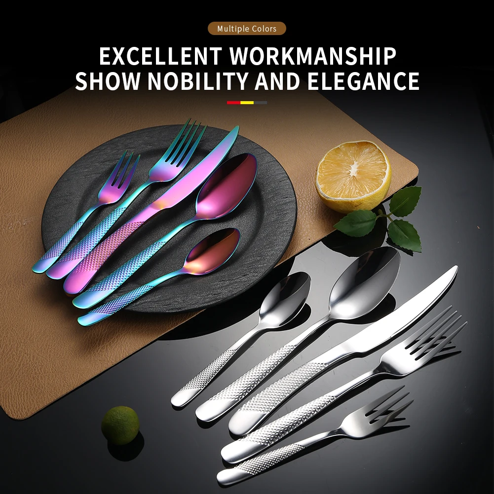AOOSY Luxury Silver Golden Metal Cutlery Set for Royal Wedding,Stainless Steel Titanium Gold Black Fine Flatware Silverware Set