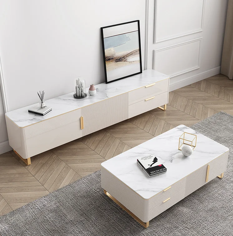 YQ JENMW Luxury TV cabinet coffee table combination bedroom high style with white paint