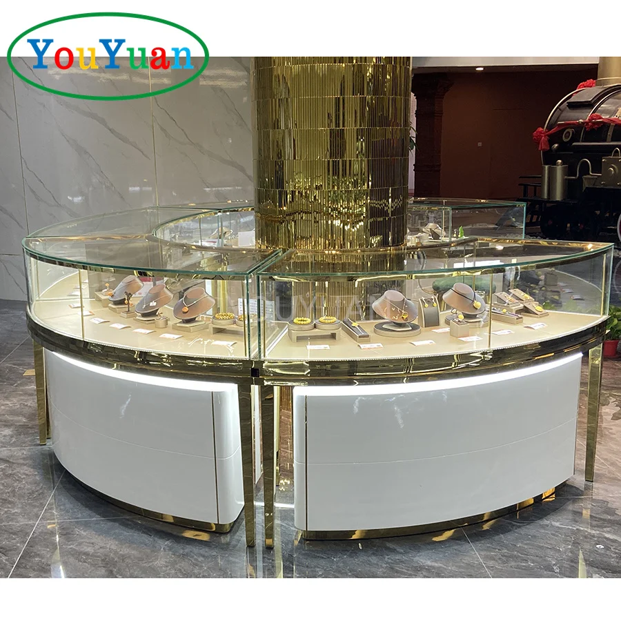 Wooden round jewelry showcase slide out deck jewelry display counter jewellery display cabinet kiosk