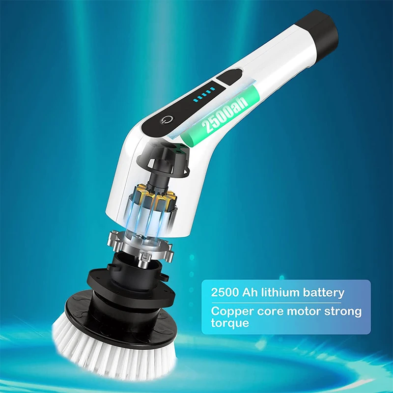 Electric Spin Scrubber Bathroom Tile Floor Bathtub Cleaning Brush With 7 Replacement Brush Heads and Extension Handle