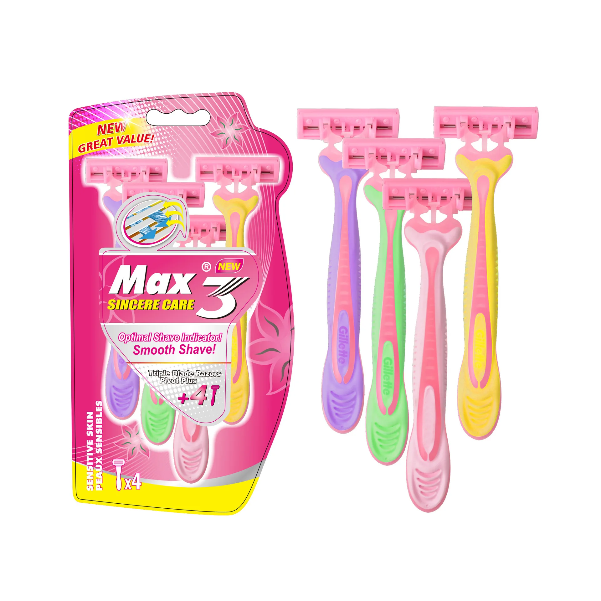 New Design Disposable Rotary Head 3 Triple Layers Blade Lady Razor Hair Remover Body Head Hair Shaver Women Bikini Shaver 15g