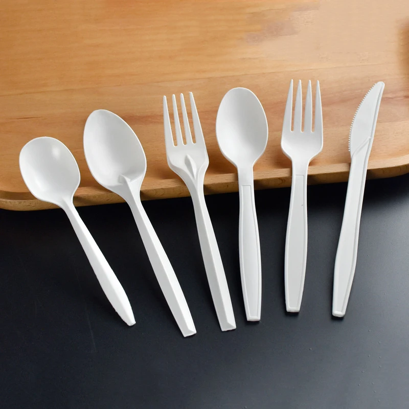 Biodegradable Hot Sale PLA Cutlery Set Disposable Cake Spoon Fork Knife Set Compostable Biodegradable Cutlery Tableware