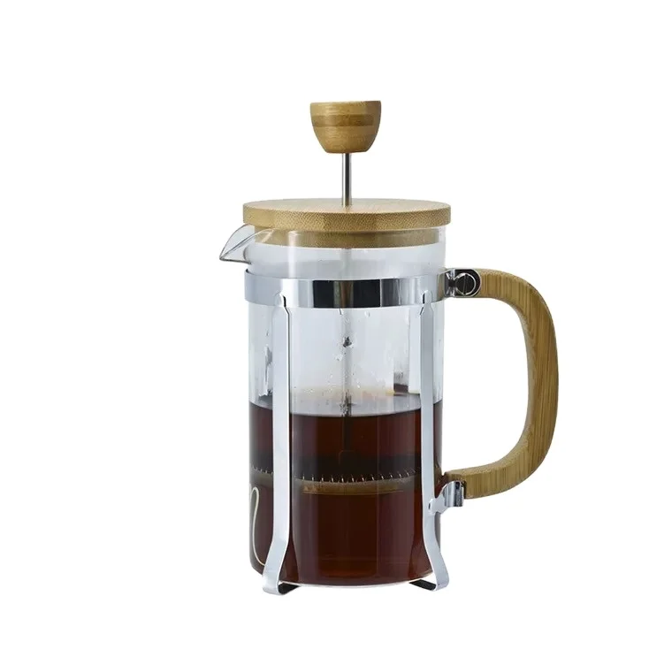 French Coffee Press with Bamboo Wood Borosilicate / Glass Coffee & Tea Maker with Stainless Steel Filter