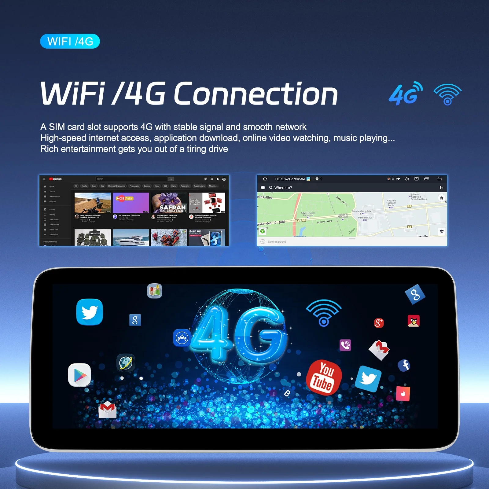 Podofo 12.3' IPS Screen 8-Core Android 13 Car Radio Stereo 2+32/4+64G Carplay Android Auto WIFI&4G GPS BT FM/AM/RDS DSP OEM