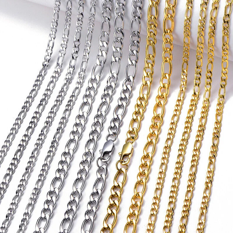SC34 RINNTIN 18K Gold Over Diamond-Cut Figaro Chain Necklace Real 925 Sterling Silver Chain Necklace Made in Italy for Women Men
