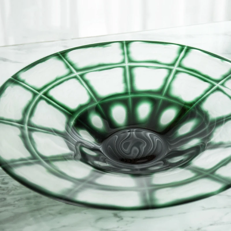 Nordic Compote Plate Reticulation Decorative Fruit Tray Green Accessories Glass Fruit Bowl