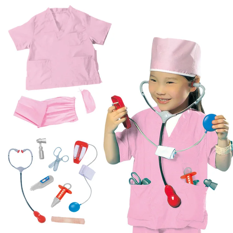 Hot Selling Unisex 10pcs Kids Surgeon Uniform Medical Role Play Toy Set with Accessories for Doctor Play Sets