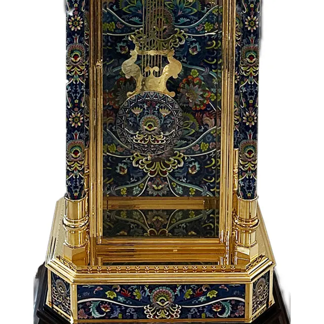 Luxury antique cloisonne floor bell pendulum gold-plated copper classical exquisite floral pattern enamel floor clock