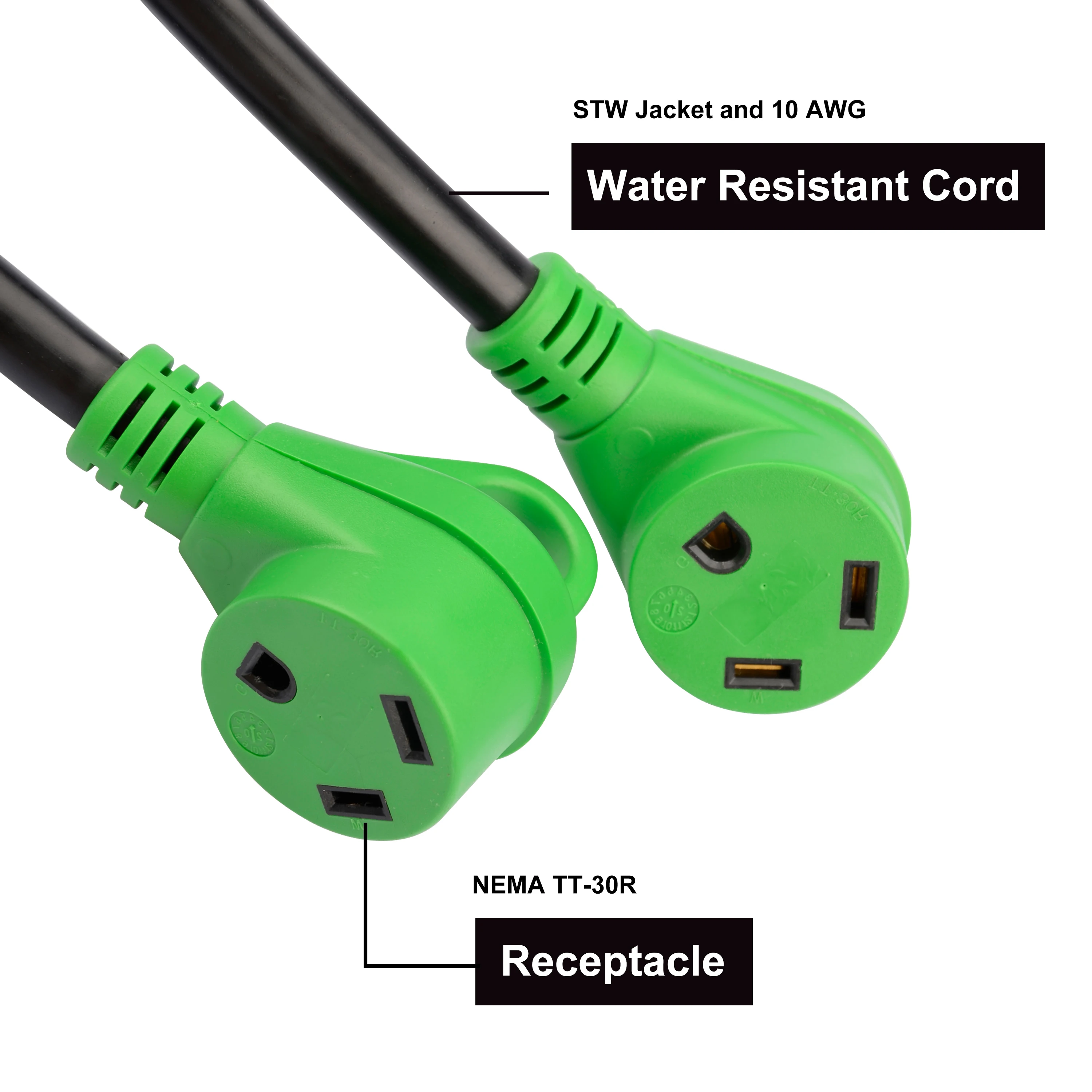 27.5'  RV Y Adapter Cord  30Amp NEMA TT-30P Male Plug to Two 30Amp NEMA TT-30R Female Receptacle