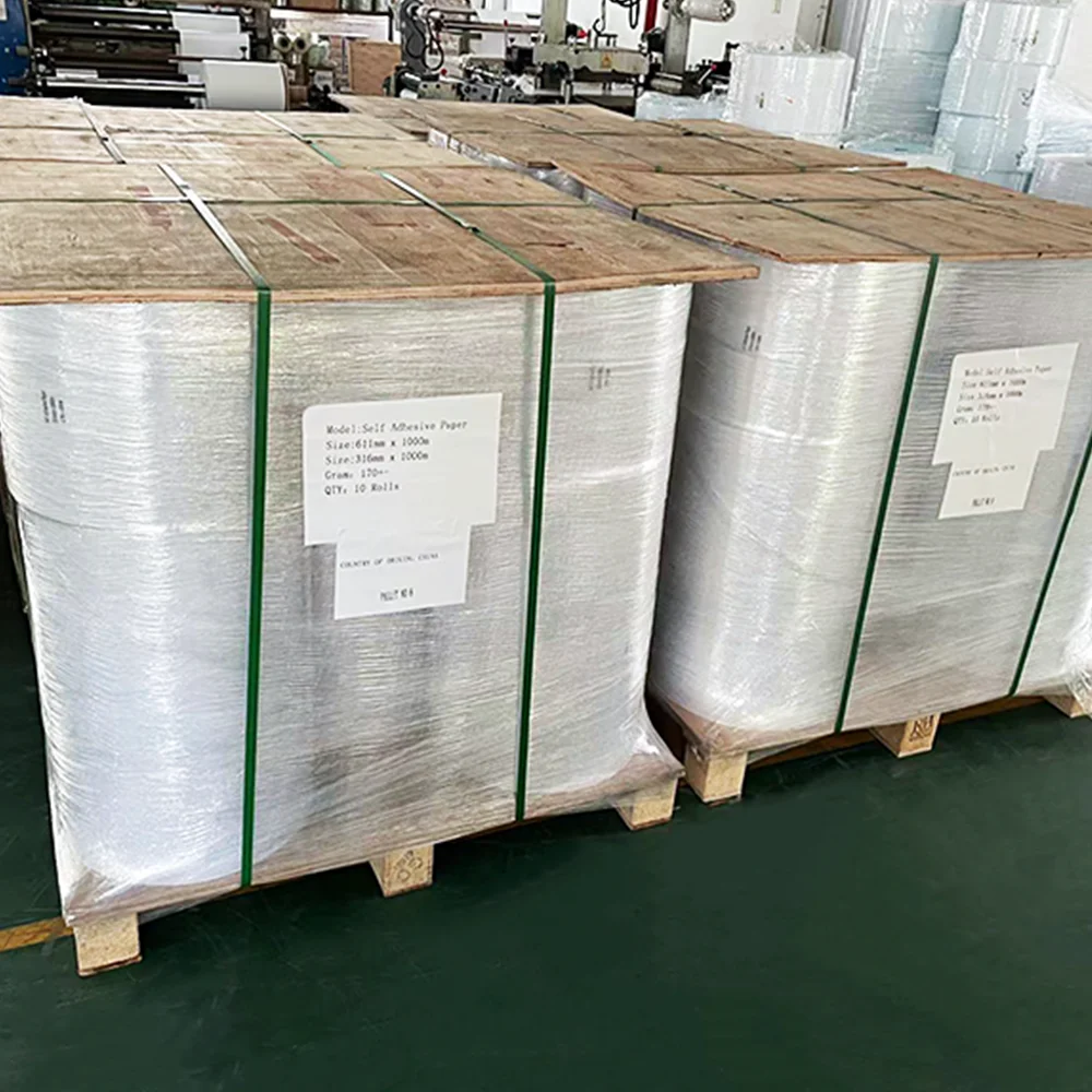 Premium  Slitting Semi glossy Paper Self Adhesive  Yellow Liner Jumbo Rolls 1530mmx6000meters