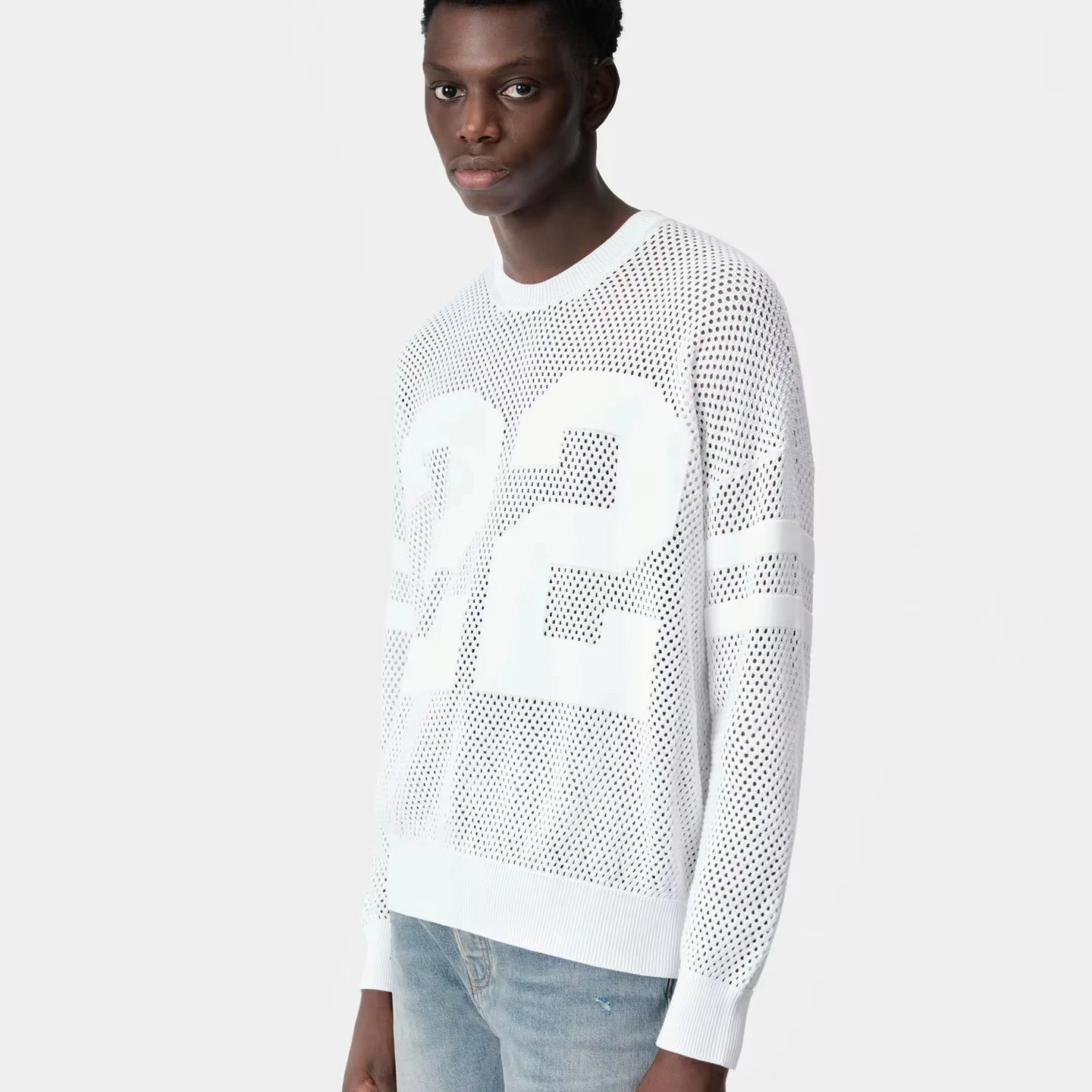 Custom Design Logo Summer Short Sleeve Men Mesh Hollow Out Jerseys Knitted T-shirt Crochet Shirt Mesh Knitwear