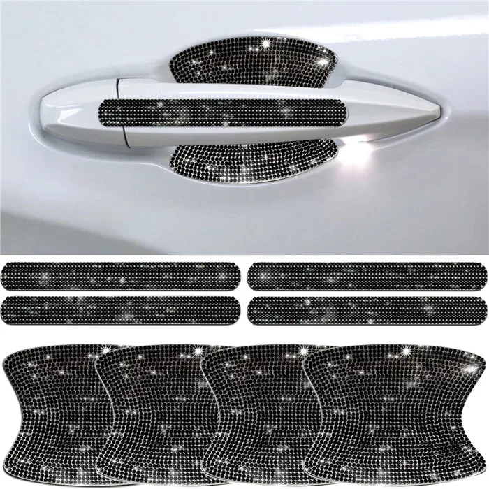 Glitter Glass Rhinestone Diamond Auto Car Accessories DIY Rear-vision Decorative Rearview Mirror Door Handle Strip Stickers