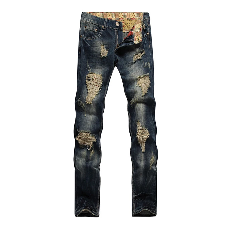 High Quality Vintage Ripped Skinny Jean Straight Denim Distressed Jeans for Men