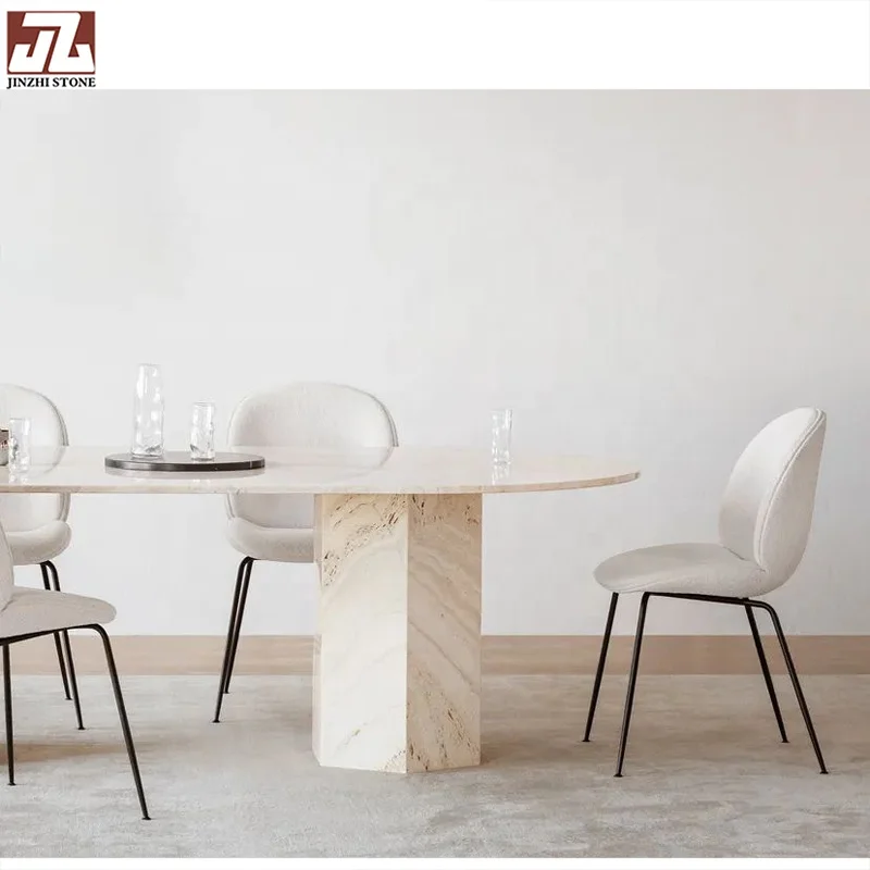 Travertine Stone Round Marble Coffee Table Nordic Modern Style for Dining Home Living & Hallway Graphic Design Solution Included