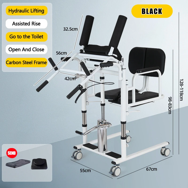 Multi-Functional Hydraulic Mobile Bedside Shifter Elderly Care Toilet Assisted With Wheel Seat Belt Disable Transfer Wheelchair