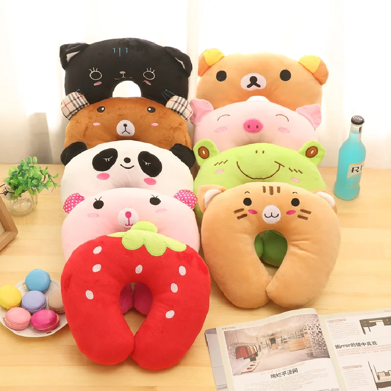 Оптовая продажа Мультяшные плюшевые дорожные подушки U-образной формы офисные Защитные для шеи детские