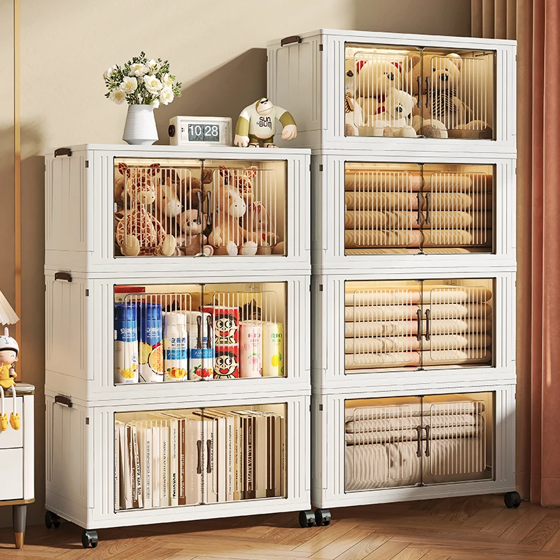 Foldable Storage Cabinet Multi-layer Multi-Functional Shelving with Wheels for Cabinet Clothing Debris Sorting