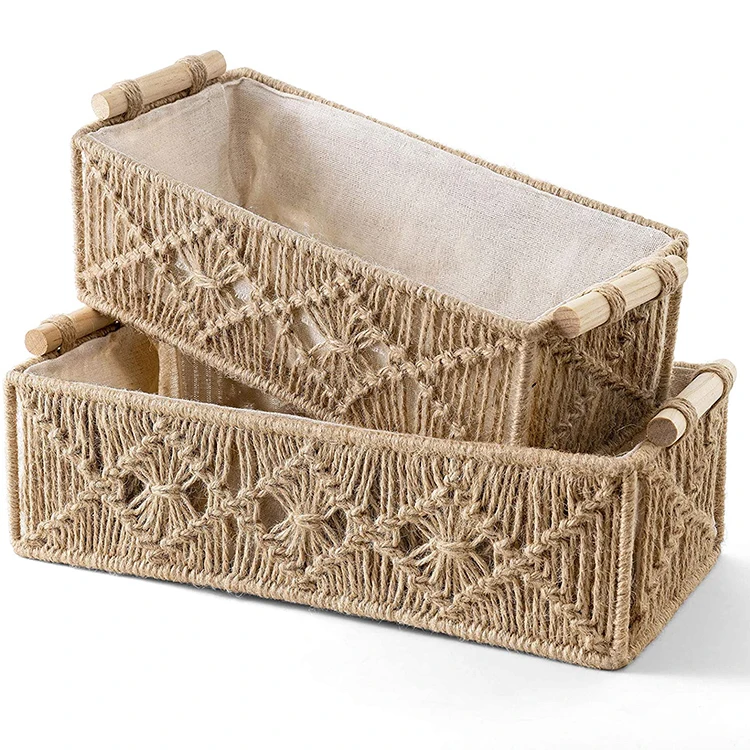 KINGWILLOW корзины для хранения макраме тканая декоративная Корзина Для Туалетной Бумаги Полка Корзина с вкладышем и ручкой для организации