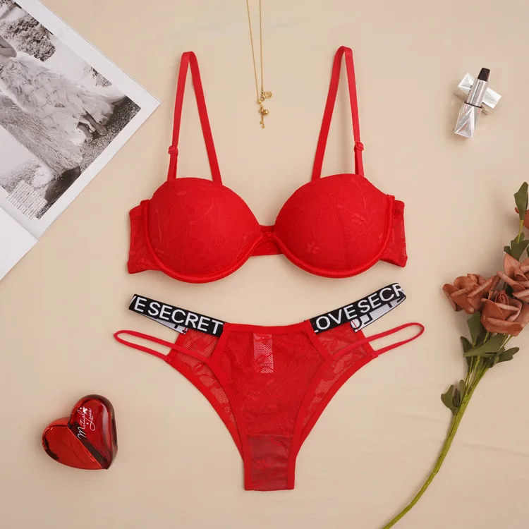 3 Days Shipping Bra Panties Wholesale Logo Label Custom 3/4 Cup Underwire Red Bra Sexy Lace Women Underwear Bra & Brief Sets