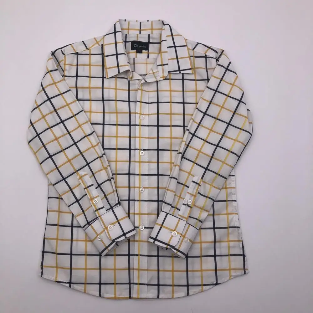 High Quality Custom 100% Cotton Long Sleeve Turn Down Collar Casual Plaid Shirt For Boys